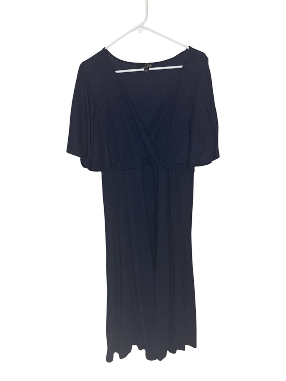Suzanne Betro Ribbed Faux Wrap Midi Dress Navy 1X